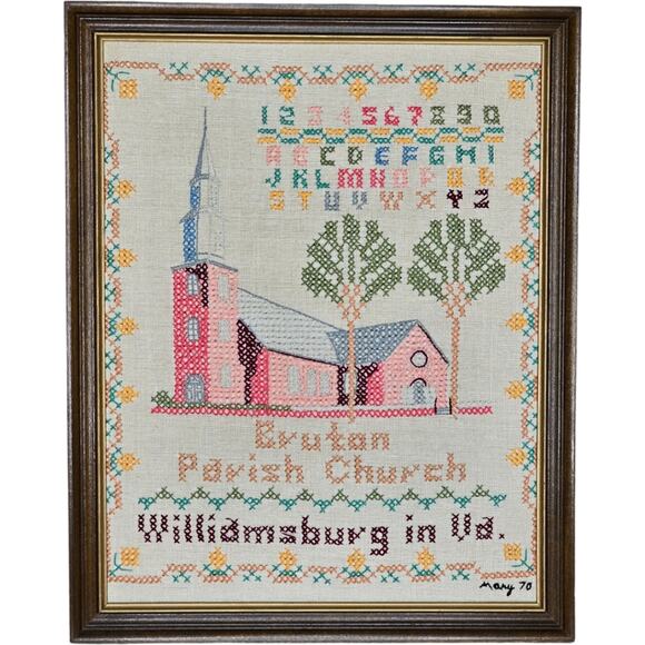 Vintage Colonial Williamsburg Framed Cross Stitch Set of 2 - Picture 3 of 13